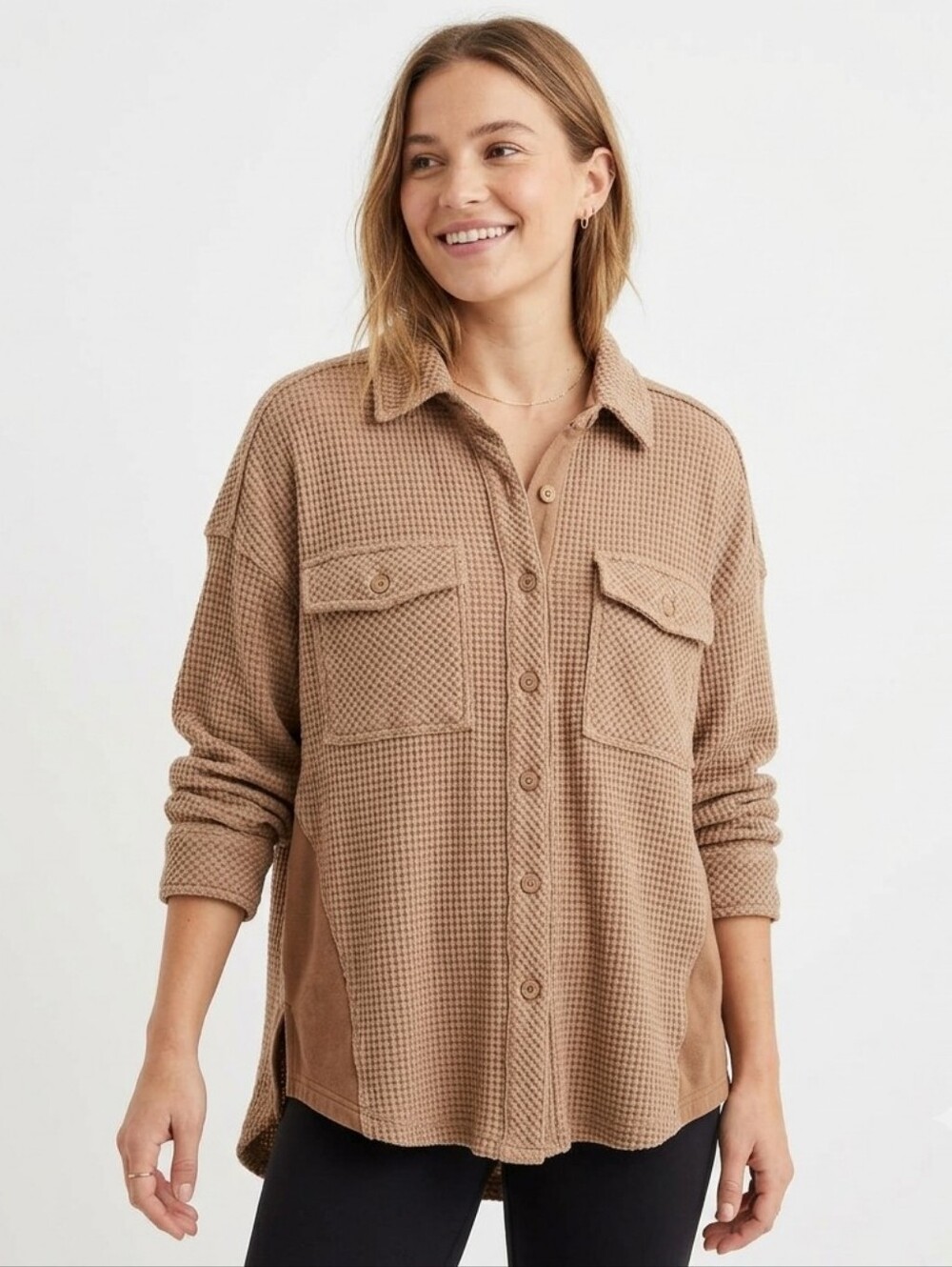 Aerie Lumber Jane Waffle Knit Oversized Shirt Jacket / Shacket